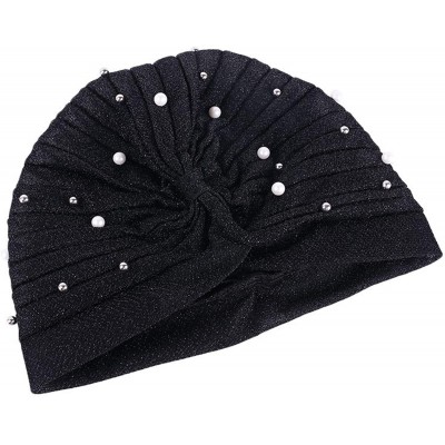 Sun Hats Shiny Turban Hat Headwraps Twist Pleated Hair Wrap Stretch Turban - Black - CB18Y47DY00 $11.30