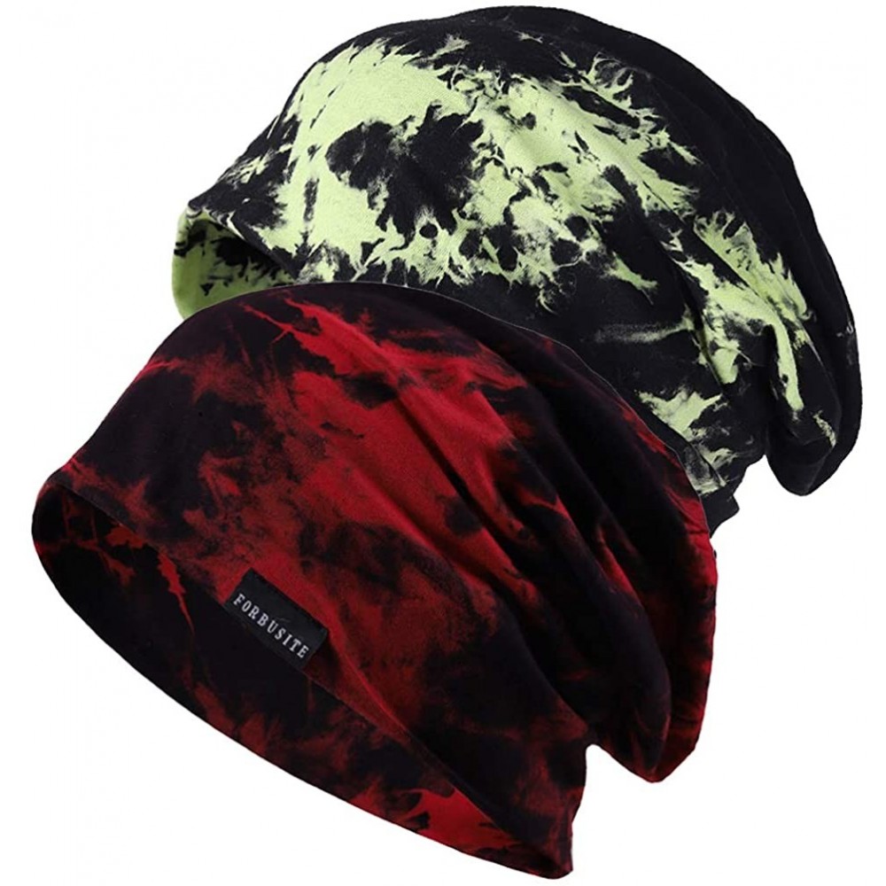 Skullies & Beanies Mens Slouchy Beanie Hat Thin Baggy Summer Skull Cap - Green/Claret - CU18YN7T8RU $14.09