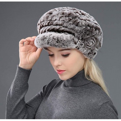 Skullies & Beanies Women's Real Rex Rabbit Fur Hat with Visor Knit Cap Winter Warm - Coffee - CJ18UXDNMIH $29.22