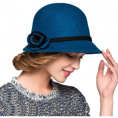 Fedoras Women's Bow Wool Felt Bucket Hat - Blue - C2128NIYRHJ $30.65