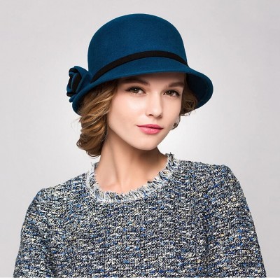 Fedoras Women's Bow Wool Felt Bucket Hat - Blue - C2128NIYRHJ $30.65