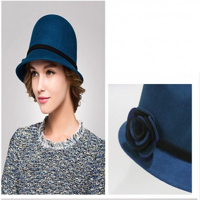 Fedoras Women's Bow Wool Felt Bucket Hat - Blue - C2128NIYRHJ $30.65