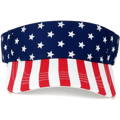 Visors American USA Flags Stars and Stripes Patriotic Twill Cotton Visor - Flag - CX12CUEKNNJ $9.21