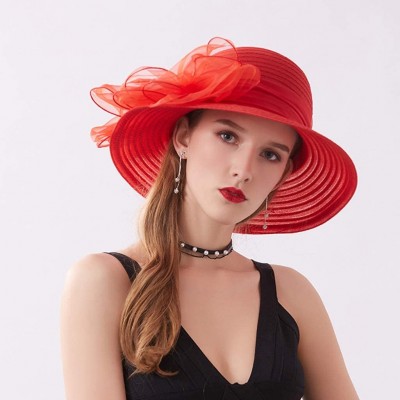 Sun Hats Casual Women's Church Derby Dress Fascinator Bridal Cap British Tea Party Wedding Sun Hat - Red - CG18TKSUDHD $12.21