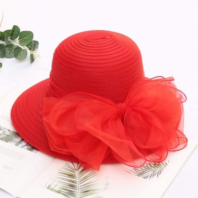 Sun Hats Casual Women's Church Derby Dress Fascinator Bridal Cap British Tea Party Wedding Sun Hat - Red - CG18TKSUDHD $12.21