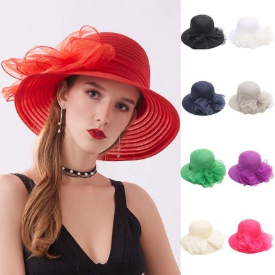 Sun Hats Casual Women's Church Derby Dress Fascinator Bridal Cap British Tea Party Wedding Sun Hat - Red - CG18TKSUDHD $12.21