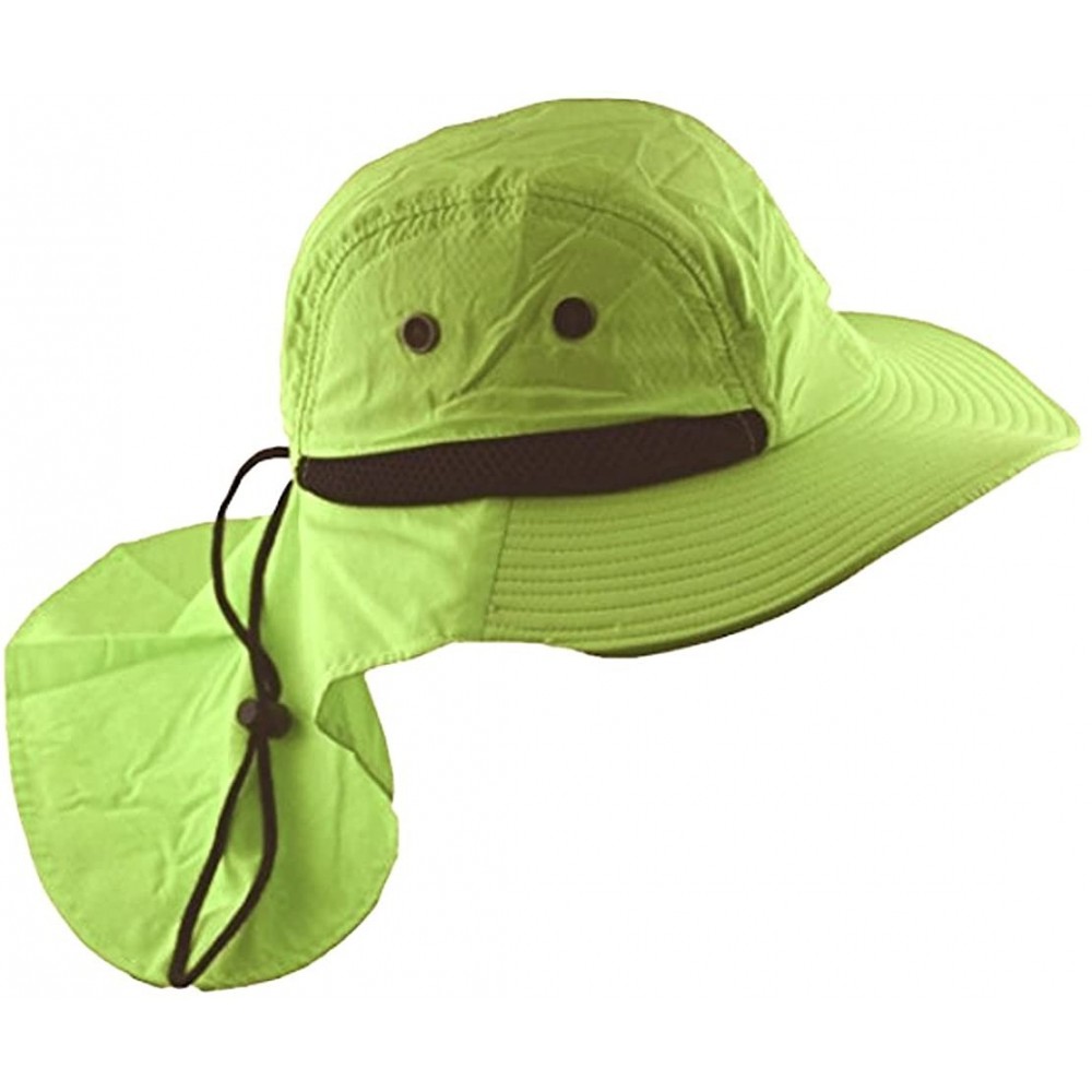 Sun Hats 4 Panel Large Bill Soft Bucket w/ Neck Flap Hat Sun Cap - Neon Green - CO17Z2X0SSZ $11.14