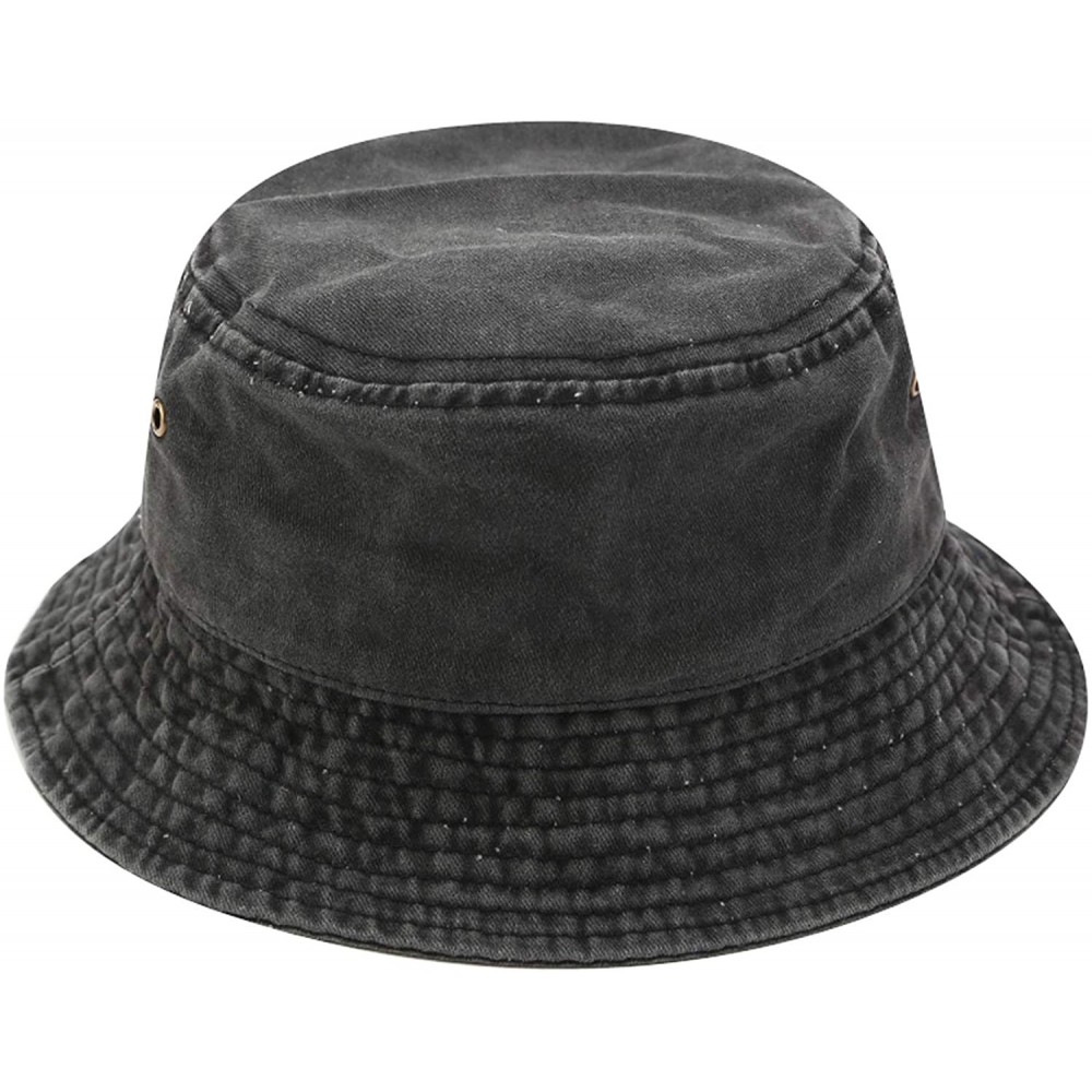 Bucket Hats Unisex 100% Cotton Bucket Hat Retro Packable Sun hat for Men Women - Black - CZ18Y5X6ZXX $10.69