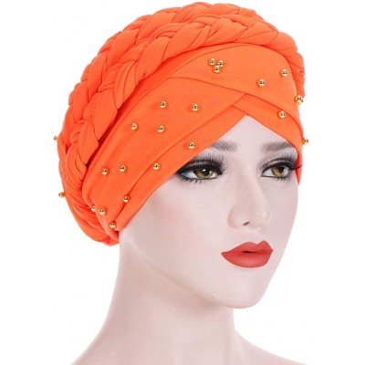 Skullies & Beanies Women Braid Head Wrap Long Hair Scarf Turban Pre-tie Headwear Chemo Hats - Orange - CV18WE7KX06 $17.06