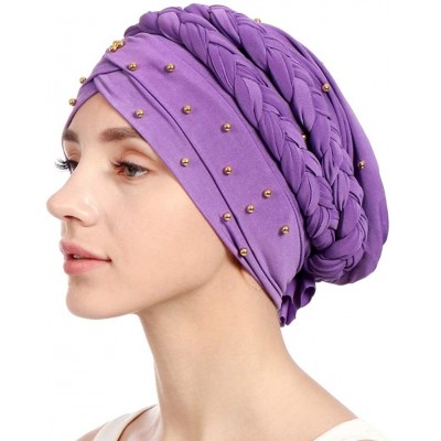 Skullies & Beanies Women Braid Head Wrap Long Hair Scarf Turban Pre-tie Headwear Chemo Hats - Orange - CV18WE7KX06 $17.06