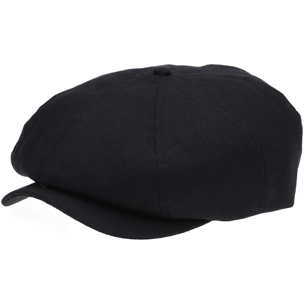 Newsboy Caps Newsboy Hats Men Flat Cap Gatsby Snap Classic Herringbone Twill Vintage 8 Panel Hat - Black - CH19859IK9X $20.33