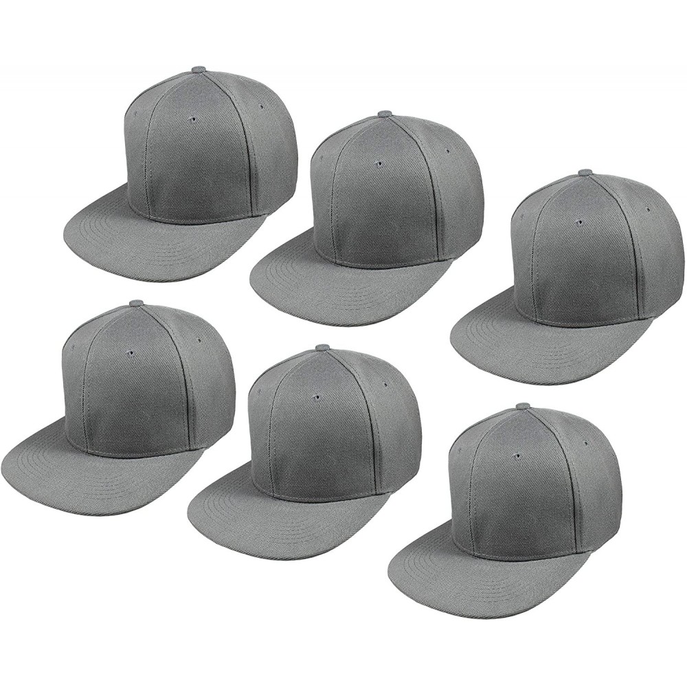 Baseball Caps Plain Blank Flat Brim Adjustable Snapback Baseball Caps LOT 6 Pack - Dark Gray - CF18WE06U37 $17.61