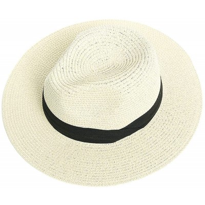 Sun Hats Women's Panama Sun Hats Summer Fedora Beach Sun Hat - White - CG18TLO72M9 $18.62