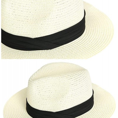 Sun Hats Women's Panama Sun Hats Summer Fedora Beach Sun Hat - White - CG18TLO72M9 $18.62