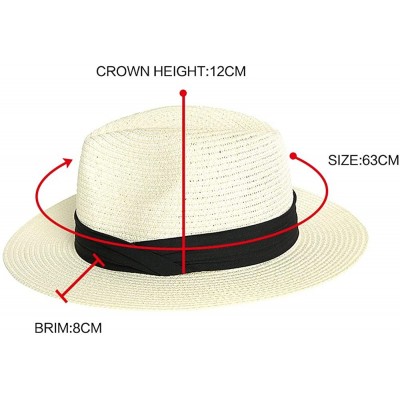 Sun Hats Women's Panama Sun Hats Summer Fedora Beach Sun Hat - White - CG18TLO72M9 $18.62