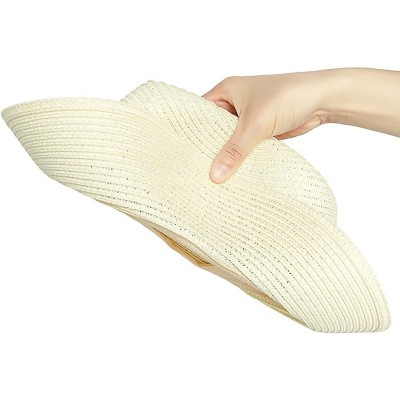 Sun Hats Women's Panama Sun Hats Summer Fedora Beach Sun Hat - White - CG18TLO72M9 $18.62