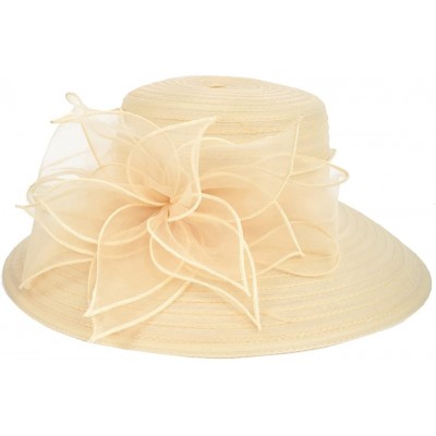 Sun Hats Kentucky Derby Church Dress Hat Wide Brim Leaf Flower Bridal Shower Hat - Apricot - CU18CG0EHOW $23.61