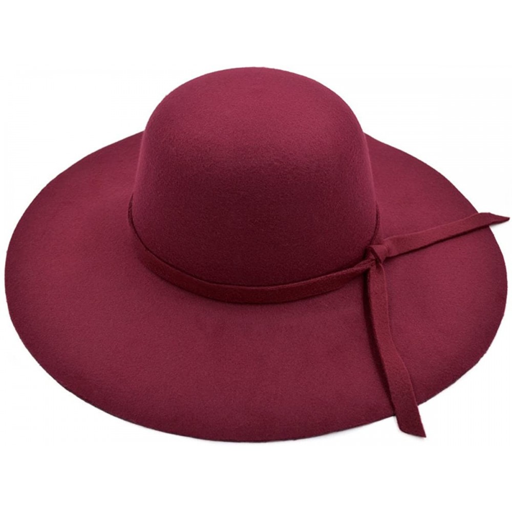 Sun Hats Women's Premium Felt Wide Brim Floppy Hat - Burgundy - CZ186I6300L $10.67