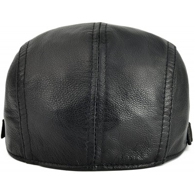 Newsboy Caps Men Women Adjustable Genuine Leather Ivy Cap Newsboy Hat 121 - Black - CO17YY2ORYO $23.73