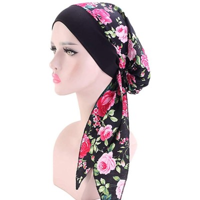 Skullies & Beanies Women Vintage Silky Turbans Bonnet Elastic Wide Band Multifunction Printing Hat Chemo Hair Loss Cap - 3 Pa...