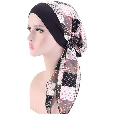 Skullies & Beanies Women Vintage Silky Turbans Bonnet Elastic Wide Band Multifunction Printing Hat Chemo Hair Loss Cap - 3 Pa...