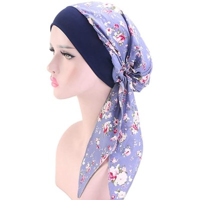 Skullies & Beanies Women Vintage Silky Turbans Bonnet Elastic Wide Band Multifunction Printing Hat Chemo Hair Loss Cap - 3 Pa...