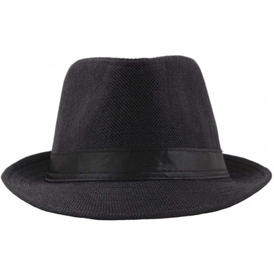 Sun Hats Men's Top Hat Wide Brim Straw Hat Foldable Roll up Hat Summer Beach Sun Protection Hat - Black - C118Z9NKUZZ $7.62