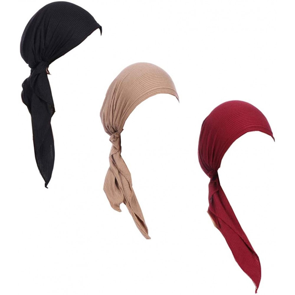 Skullies & Beanies 3Pack Women's Beanie Chemo Hat Cap Pre-Tied Cancer Headscarf - Black Khaki Wine Red - C6198AYA933 $14.14