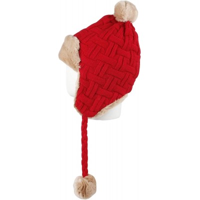 Skullies & Beanies Fleece Lining Thick Cable Knit Beanie Hat Earflaps Cap FZ70022 - Red - CY18KZY5SNR $16.11