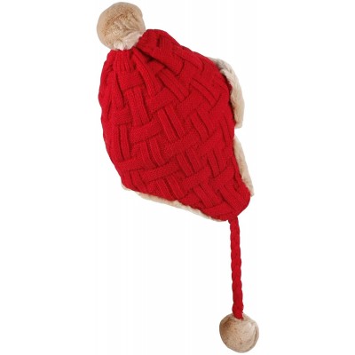 Skullies & Beanies Fleece Lining Thick Cable Knit Beanie Hat Earflaps Cap FZ70022 - Red - CY18KZY5SNR $16.11