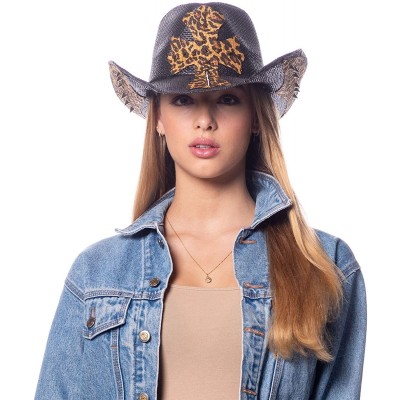 Cowboy Hats Men's & Women's Western Style Cowboy/Cowgirl Straw Hat - Cow1803 Black/Leapard - CB18QN0C7D4 $10.89