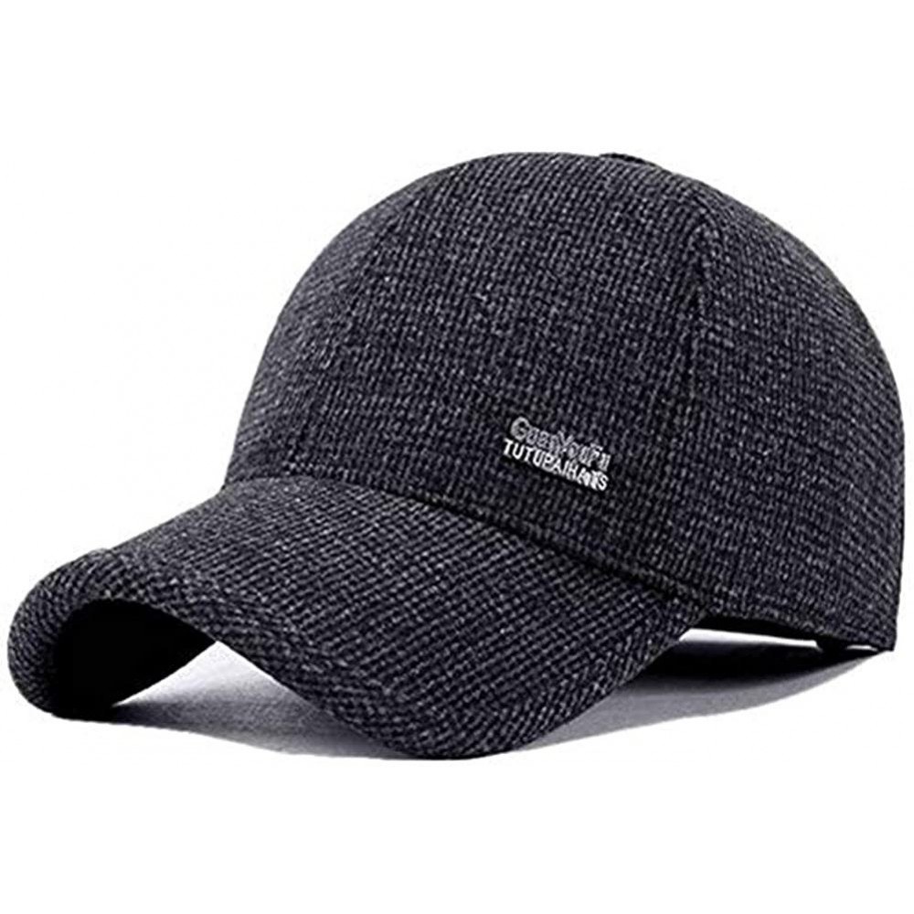 Baseball Caps Men's Winter Warm Woolen Peaked Baseball Cap Hat with Earmuffs Metal Buckle - C Black - CH187WQ23U6 $16.62