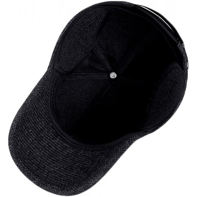 Baseball Caps Men's Winter Warm Woolen Peaked Baseball Cap Hat with Earmuffs Metal Buckle - C Black - CH187WQ23U6 $16.62