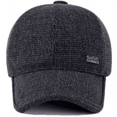 Baseball Caps Men's Winter Warm Woolen Peaked Baseball Cap Hat with Earmuffs Metal Buckle - C Black - CH187WQ23U6 $16.62