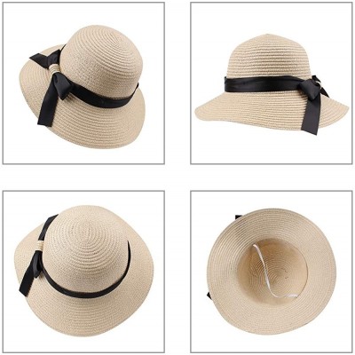 Sun Hats Women-Girls Straw Sun Hat Summer Beach Cap Foldable Visor Floppy Hats Wide Brim with Strap-Big Bowknot-Adjustable - ...