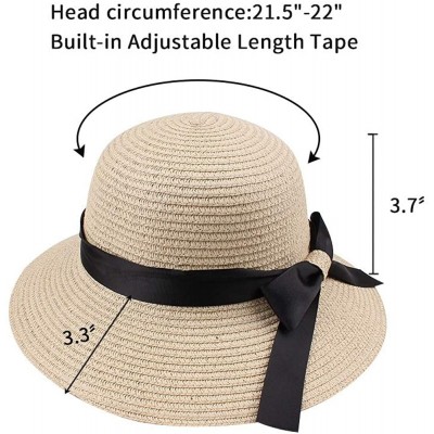 Sun Hats Women-Girls Straw Sun Hat Summer Beach Cap Foldable Visor Floppy Hats Wide Brim with Strap-Big Bowknot-Adjustable - ...