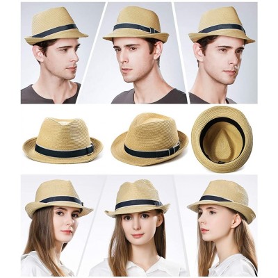 Fedoras Packable Straw Fedora Panama Sun Summer Beach Hat Cuban Trilby Men Women 55-61cm - 89600-beige - CQ18O3QK3GR $20.36