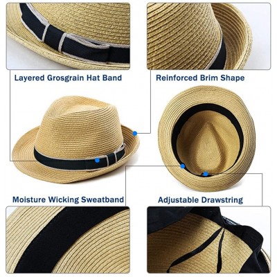 Fedoras Packable Straw Fedora Panama Sun Summer Beach Hat Cuban Trilby Men Women 55-61cm - 89600-beige - CQ18O3QK3GR $20.36