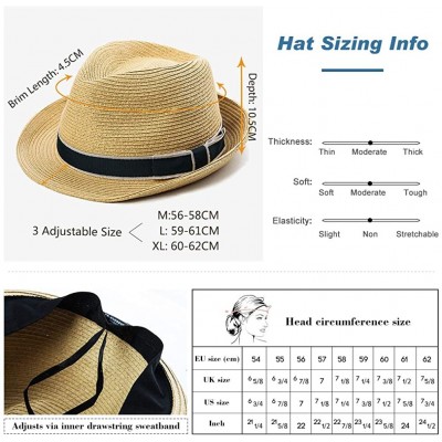 Fedoras Packable Straw Fedora Panama Sun Summer Beach Hat Cuban Trilby Men Women 55-61cm - 89600-beige - CQ18O3QK3GR $20.36