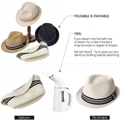 Fedoras Packable Straw Fedora Panama Sun Summer Beach Hat Cuban Trilby Men Women 55-61cm - 89600-beige - CQ18O3QK3GR $20.36