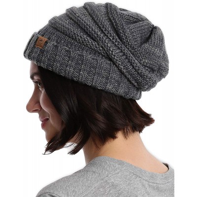 Skullies & Beanies Slouchy Cable Knit Beanie for Women - Warm & Cute Winter Hats for Cold Weather - Gray Melange - CU184AK5AK...