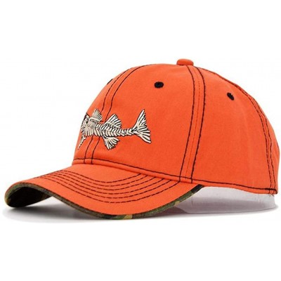 Baseball Caps Fish-Bone Embroidered Baseball Cap - Men Fishing Hat- Adjustable Sun Protection Hats - Orange - CE18KLG0098 $18.95