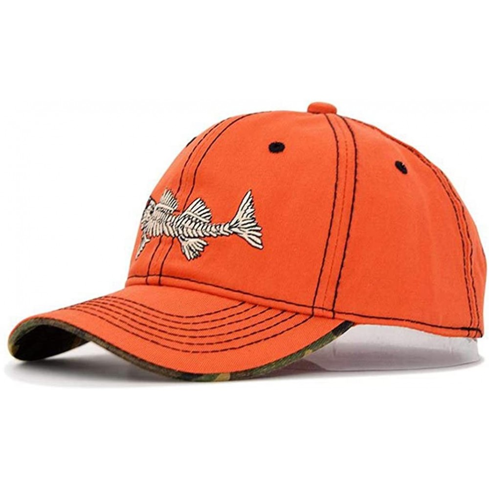 Fish-Bone Embroidered Baseball Cap - Men Fishing Hat- Adjustable Sun  Protection Hats - Orange - CE18KLG0098