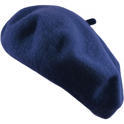 Berets Women's Wool French Beret Cozy Stretchable Beanie Unisex Artist Cap One Size - Dark Blue - CL192UCI3EG $10.77