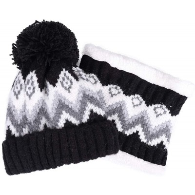 Skullies & Beanies Womens Winter Beanie Hat Warm Knit Skull Hat Scarf Set for Girl Slouchy Thick Fleece Lined Ski Hat with Po...