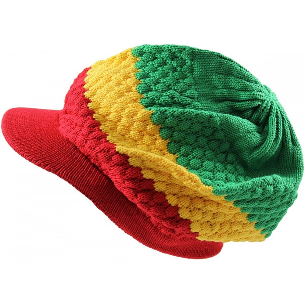 Skullies & Beanies Unisex Cotton Classic Rasta Beanie Visor - Red/Yellow/Green - C6123UWTRD7 $19.33