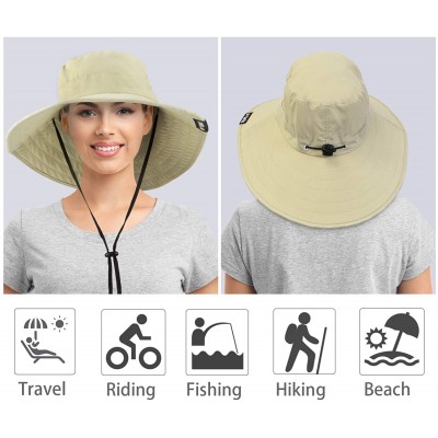 Sun Hats Wide Brim Sun Hat Outdoor UV Protection Safari Cap for Women - Tan - CA180GEWA37 $20.24