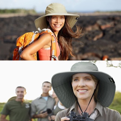 Sun Hats Wide Brim Sun Hat Outdoor UV Protection Safari Cap for Women - Tan - CA180GEWA37 $20.24