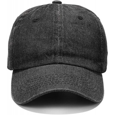 Baseball Caps Washed Baseball Cap Distressed Denim Cotton Dad Hat Adjustable Polo Trucker Unisex Style Hat - Black - C618WZNI...