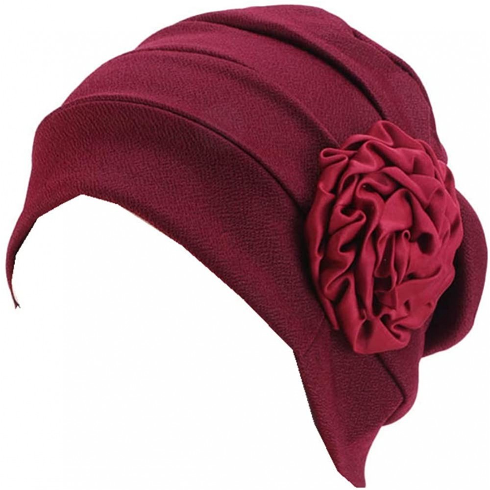 Skullies & Beanies Chemo Turban Flower Beanie Head Wrap Scarf Cap Hair Loss Hat for Cancer - Wine - CY18RAEY9G5 $7.44